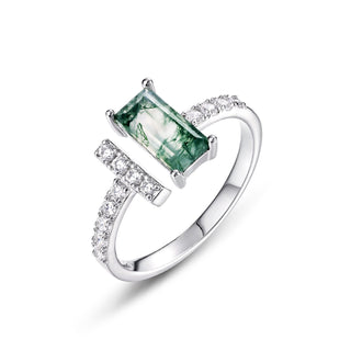 Urban Stillness · Baguette Cut Moss Agate Band Ring