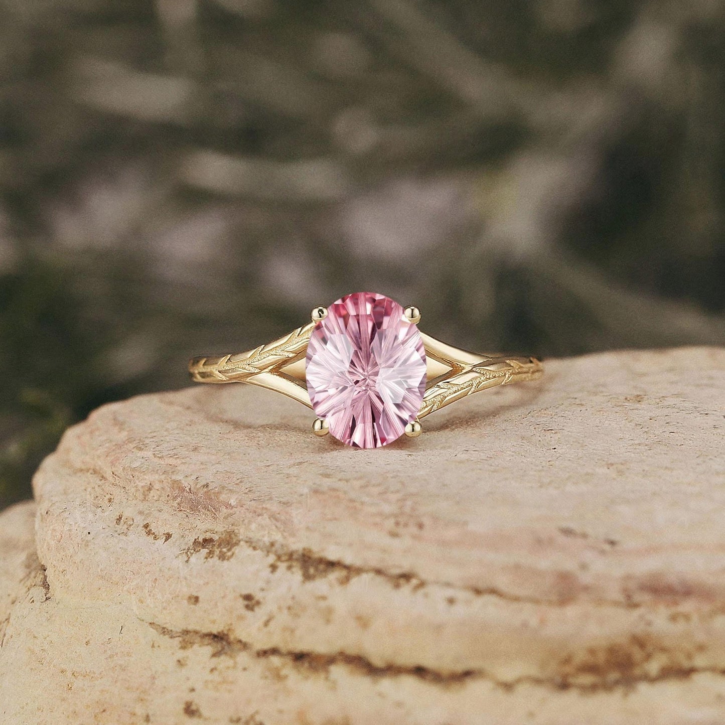 Oval Cut Lab Pink Sapphire Engagement Ring