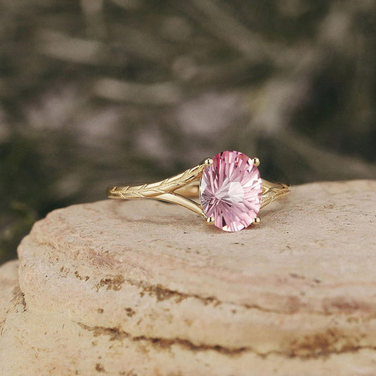 Oval Cut Lab Pink Sapphire Engagement Ring