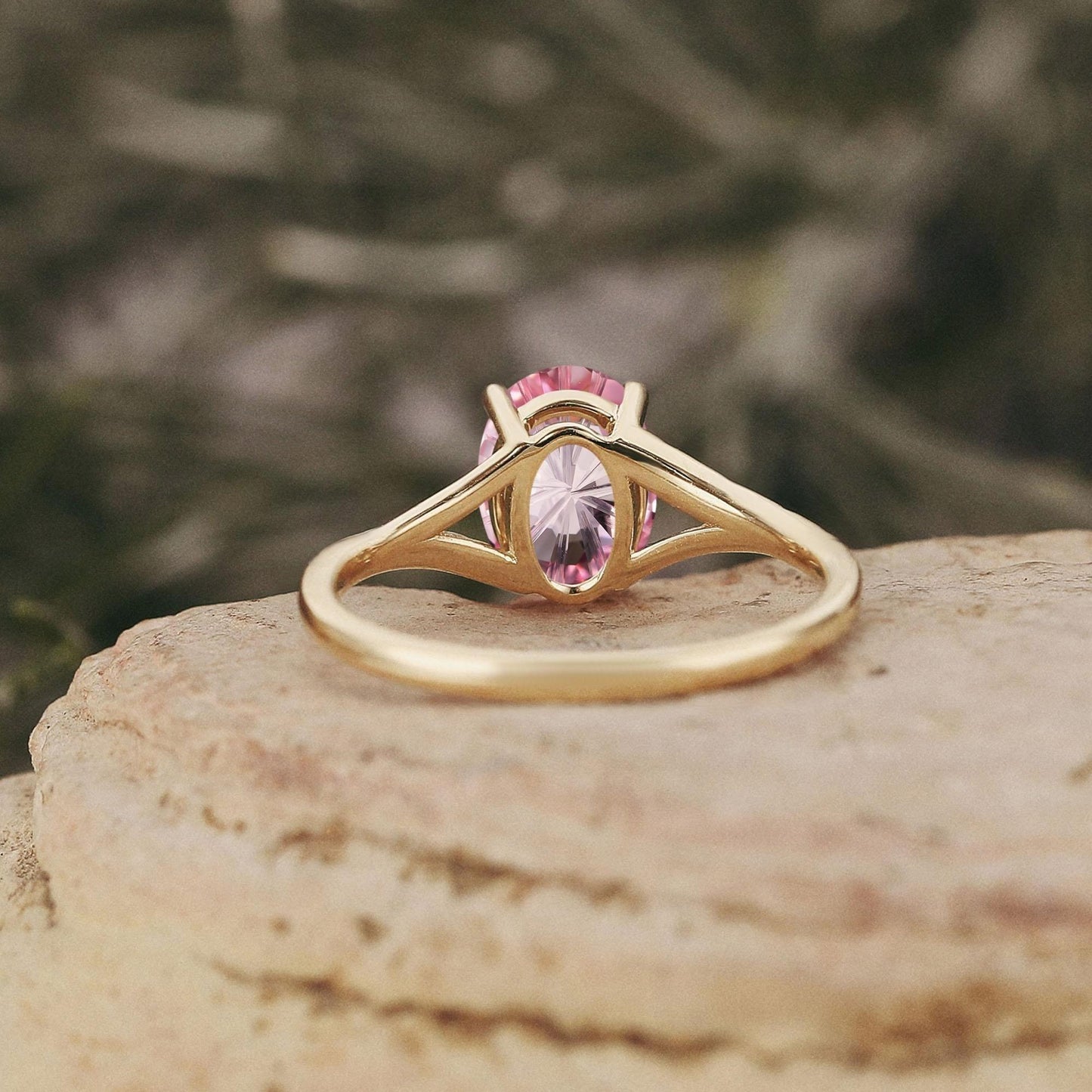 Oval Cut Lab Pink Sapphire Engagement Ring