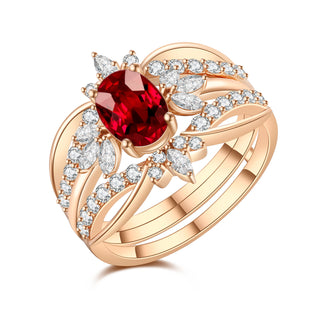 Crimson Bloom · Oval Cut Red Tourmaline Bridal Set