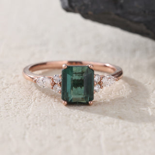 Verdant Grace · Emerald Cut Green Tourmaline Promise Ring