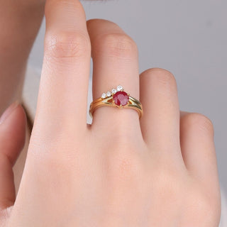 Crimson Halo • Round Ruby Bridal Set