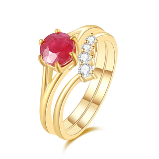 Crimson Halo • Round Ruby Bridal Set