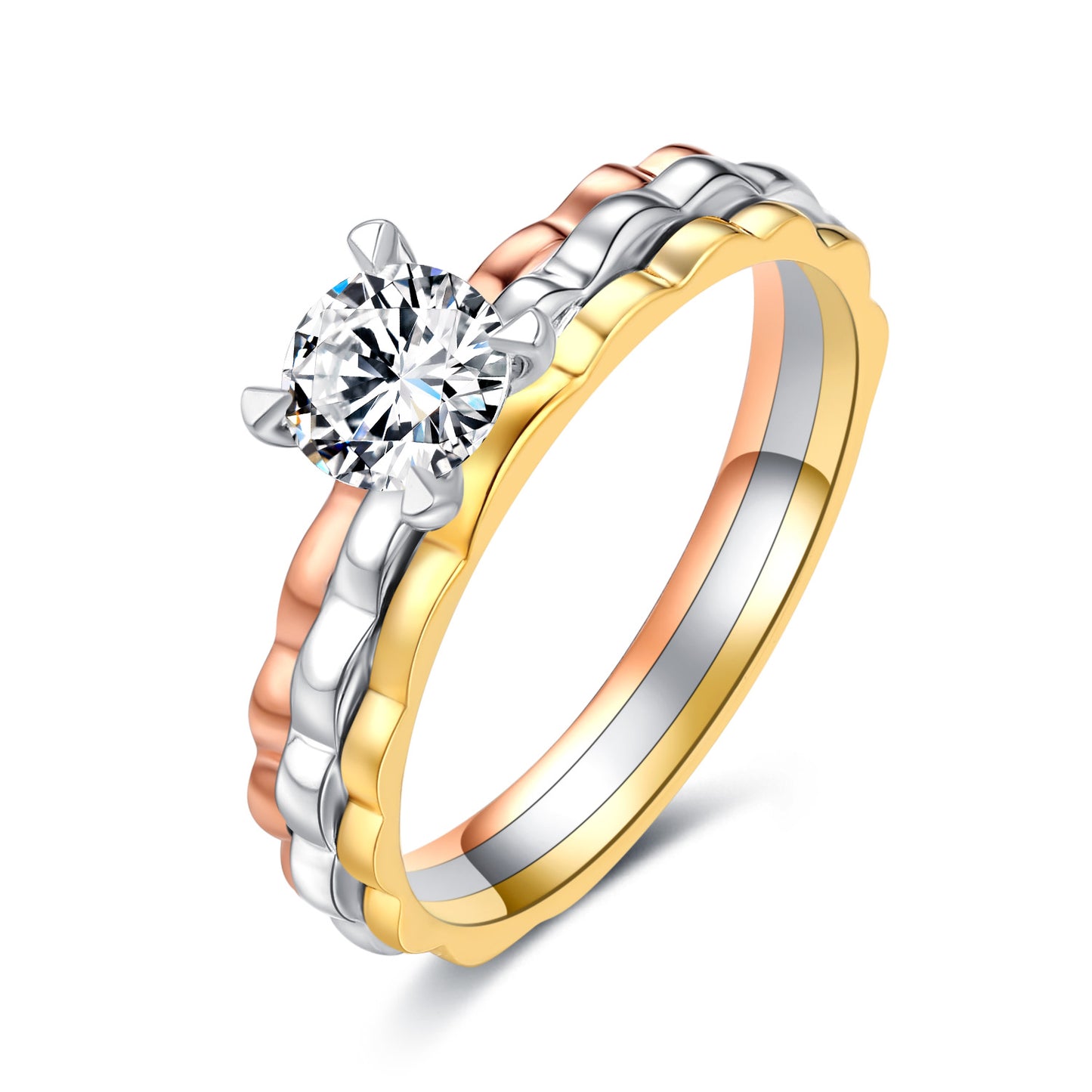 Tri-Color  Oval Cut Lab Diamond Bridal Ring