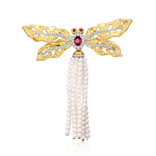 Beautiful Oval Cut Ruby Dragonfly Brooch