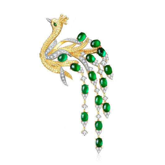 Oval emerald peacock brooch