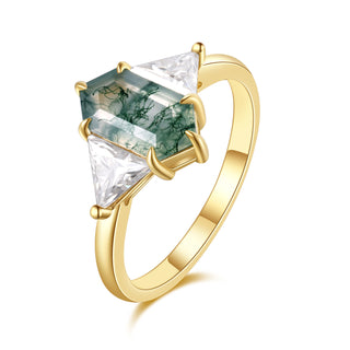 Forest Mirage • Emerald Cut Moss Agate Promise Ring